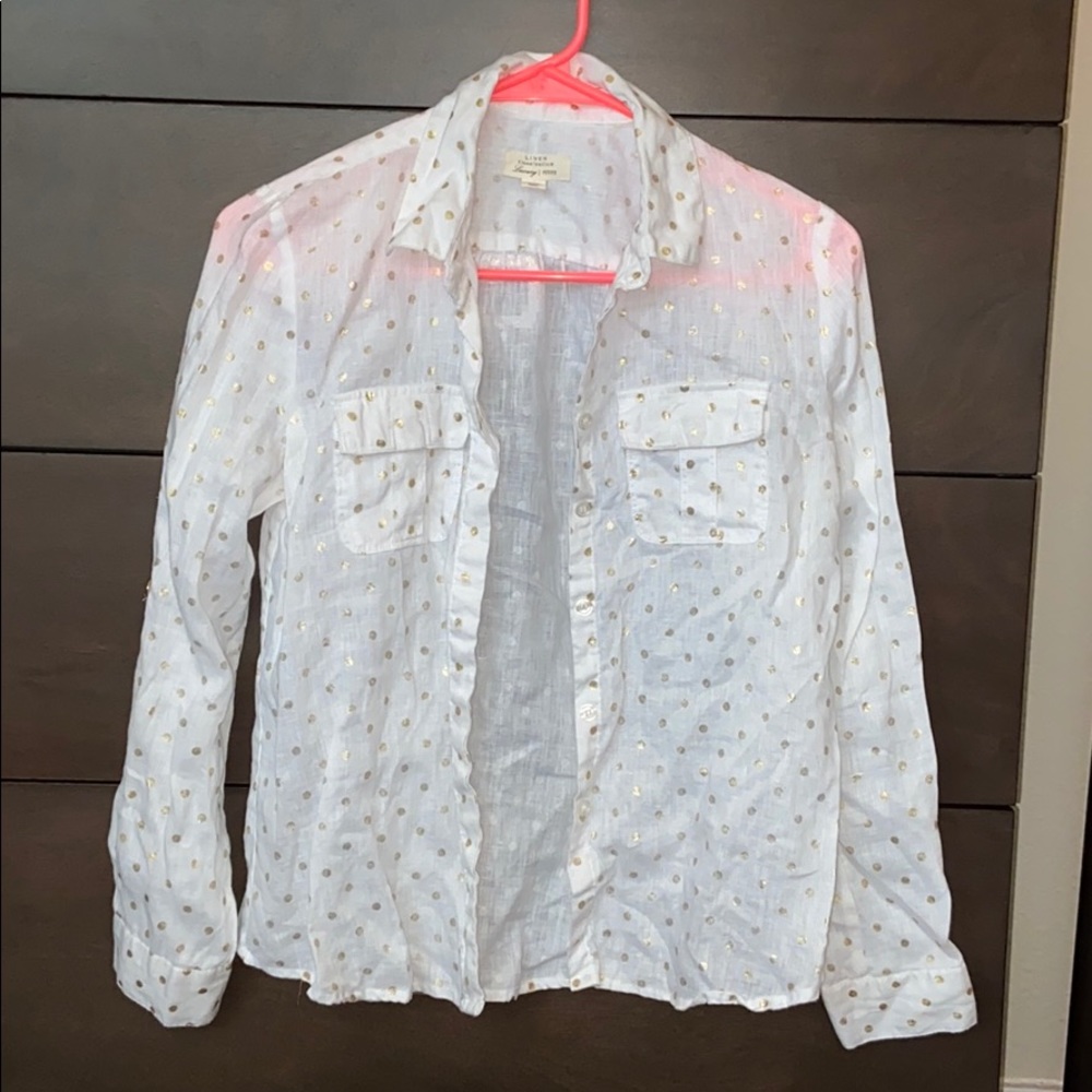 White & Gold Polkadot Linen Shirt